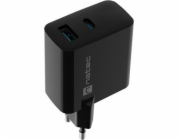 Univerzální USB nabíječka Natec RIBERA GaN 65W, 1X USB-A, 1X USB-C, Černá