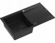 GraniteQ EVAN 111 dřez GraniteQ dřez s Push 2 Open sifon, 1-miska bez (860x500x210) čistý uhlík / čisté uhlíkové prvky