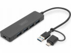 DIGITUS USB 3.0 Hub 4-Port+USB-C Adapter, SlimLine 0,2m C...