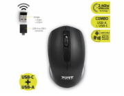 PORT bezdrátová myš Wireless office, USB-A/USB-C dongle, 2,4Ghz, 1000DPI, černá