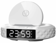 IMMAX multifunkční stolní hodiny CLOCK/ Qi bezdrátová nabíječka 3v1/ 5W/10W/ podsvícení/ bílé