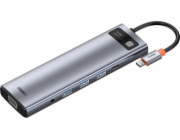 Rozbočovač 11v1 Baseus Metal Gleam Series, USB-C na 3x USB 3.0 + 2x HDMI + USB-C PD + Ethernet RJ45 + microSD/SD + VGA + AUX