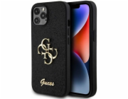 Guess PU Fixed Glitter 4G Metal Logo Zadní Kryt pro iPhone 12/12 Pro, černá Nové