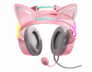 Herní sluchátka ONIKUMA X15Pro růžová s kočičíma ušima