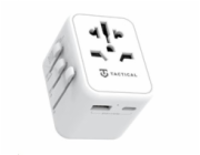 Tactical cestovní adaptér pro EU/UK/USA/JAP/AUS/CNY, 1x USB-C + 1x USB A, 12W, bílá