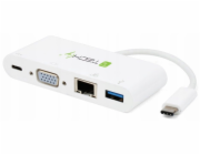 TECHLY 102093 USB-C 3.1 multiport adapter -> VGA/Gigabit RJ45/USB-A/USB-C PD white