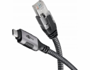 Goobay Ethernetový kabel USB-C 3.2 Gen2 samec > RJ-45 samec (černo-stříbrný, 1,5 metru, opletený textilní plášť)