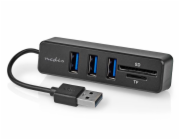 NEDIS USB hub/ zástrčka USB-A/ zásuvka USB-A/ 3 porty/ napájení z USB/ SD & MicroSD/ 3x USB/ černý