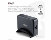 Club3D cestovní nabíječka 240W GaN technologie, 4xUSB-C, PPS + PD 3.1 Support