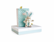 Doudou Dárková sada - tyrkysový plyšový králíček a pouzdro na plenky