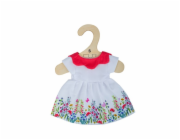 Bigjigs Toys Bílé květinové šaty s červeným límečkem pro panenku 25 cm