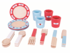 Bigjigs Toys Dřevěný jídelní servis s puntíky