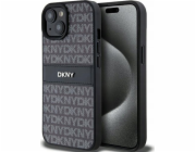DKNY  DKHCP15SPRTHSLK iPhone 15 / 14 / 13 6.1 černo/černé pevné pouzdro Kožený mono pruh a kovové logo