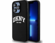 DKNY  tekuté silikonové bílé tištěné logo MagSafe - pouzdro na iPhone 15 Pro (černé)