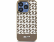 DKNY  DKHMP15SPSOSPW iPhone 15 / 14 / 13 6.1 hnědé/hnědé pevné pouzdro Kožený tištěný vzor Kovové logo MagSafe