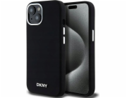 DKNY  tekutý silikon s malým kovovým logem MagSafe – pouzdro na iPhone 15/14/13 (černé)