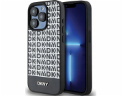 DKNY  DKHMP15LPSOSPK iPhone 15 Pro 6.1 černo/černé pevné pouzdro Kožený tištěný vzor Kovové logo MagSafe