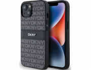 DKNY  DKHCP14SPRTHSLK iPhone 14 / 15 / 13 6.1 černo/černé pevné pouzdro Kožený mono pruh a kovové logo