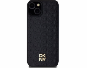 DKNY  DKHMP15SPSHRPSK iPhone 15 / 14 / 13 6.1 černo/černé pevné pouzdro Kožený vzor Kovové logo MagSafe