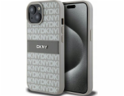 DKNY  DKHCP15SPRTHSLE iPhone 15 / 14 / 13 6.1 béžové/béžové pevné pouzdro z kůže Mono Stripe & Metal Logo