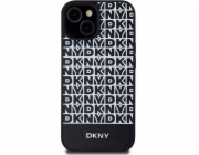 DKNY  DKHMP15SPSOPK iPhone 15 / 14 / 13 6.1 černo/černé pevné pouzdro Kožený tištěný vzor Kovové logo MagSafe