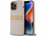 DKNY  DKHCP14LPRTHSLP iPhone 14 Pro 6.1 růžové/růžové pevné pouzdro Kožený mono pruh a kovové logo