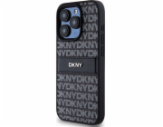 DKNY  DKHCP15LPRTHSLK iPhone 15 Pro 6.1 černo/černé pevné pouzdro Kožený mono pruh a kovové logo