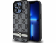 DKNY  DKHCP15LPCPTSSK iPhone 15 Pro 6.1 černo/černé pevné pouzdro Kožený kostkovaný mono vzor a tištěné pruhy