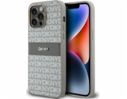 DKNY  DKHCP14LPRTHSLE iPhone 14 Pro 6.1 béžové/béžové pevné pouzdro Kožený mono pruh a kovové logo