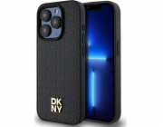 DKNY  DKHMP15LPSHRPSK iPhone 15 Pro 6.1 černo/černé pevné pouzdro Kožený vzor Monogram Kovové Logo MagSafe