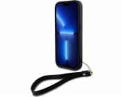 DKNY PU Leather Stack Logo Wrist Strap Zadní Kryt pro iPhone 15 Pro Black