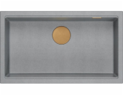 GraniteQ LOGAN 110 dřez GraniteQ stříbrný kamenný dřez 76x44x23,5 cm 1-miska závěsná s ručním sifonem, měď
