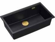 GraniteQ LOGAN 110 dřez GraniteQ čistý uhlíkový dřez 76x44x23,5 cm 1-miska závěsná s ručním sifonem zlatá