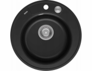 GraniteQ dřez MORGAN 210 GraniteQ dřez z čistého uhlíku se sifonem Push To Open, nerez, kulatý, 1-miska čb + háčky 3 ks