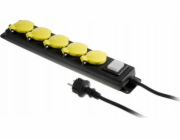 AWTools DÍLENSKÁ PRODLUŽOVACÍ ŠŇŮRA ČERNÁ 5 ZÁSUVEK 3,0m S UZEMNĚNÍM, SPÍNAČ IP44 3x1,5mm