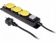 AWTools DÍLENSKÁ PRODLUŽOVACÍ ŠŇŮRA ČERNÁ 3 ZÁSUVKY 3,0m S UZEMNĚNÍ, SPÍNAČ IP44 3x1,5mm