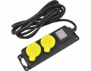 AWTools DÍLENSKÁ PRODLUŽOVACÍ ŠŇŮRA ČERNÁ 2 ZÁSUVKY 3,0m S UZEMNĚNÍ, SPÍNAČ IP44 3x1,5mm