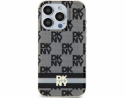 DKNY  DKHMP14SHCPTSK iPhone 14 / 15 / 13 6.1 černo/černé pevné pouzdro IML kostkovaný mono vzor a tištěné pruhy MagSafe