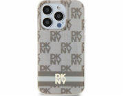 DKNY  DKHMP14SHCPTSE iPhone 14 / 15 / 13 6.1 béžový/béžový pevný obal IML kostkovaný mono vzor a tištěné pruhy MagSafe
