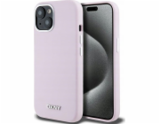 DKNY  tekutý silikon s malým kovovým logem MagSafe – pouzdro na iPhone 15 Plus / 14 Plus (růžové)