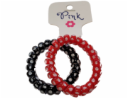 PINK - Spirálové gumičky do vlasů červená / černá s puntíky 2ks