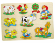 BABU - Dřevěná vkládačka s úchyty farma 9 dílů