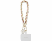 Guess Přívěsek 4G Saffiano Charm Pink Universal Hand Strap Saffiano Chain 4G Charm je mimořádně stylový a elegantní doplněk věnovaný vašemu telefonu