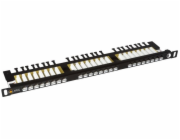 19" patch panel Solarix 24xRJ45 CAT6 UTP s vyvazovací lištou černý 0,5U SX24HD-6-UTP-BK