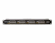 Patch panel POE Gigabit cat.5e 16p 1U Black stíněný, 19" rack