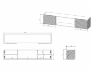 Cama RTV skříň LARA 183x35x37 bílá matná + černý krb