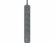 Tracer Tracer Power Line+ prodlužovací kabel 1,5 m 4 USB zásuvky PD18W grafit