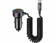 Nabíječka Usams Nabíječka do auta s pružinovým kabelem USAMS 2xUSB-C 1xUSB-A C33 60W černá CC167CC01 (US-CC167)