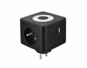 Viking síťový adaptér Y23L, 2x 230 V, 1x USB-A, 2x USB-C, dotykové světlo, černá