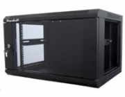 XtendLan 19" nástěnný rozvaděč 6U 600x450, nosnost 60 kg, skleněné kouřové dveře, rozložený, černý